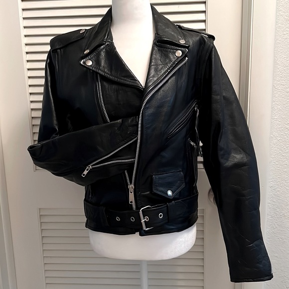 Leather Men Brand Vintage Real Leather Motorcycle Moto Biker Jacket size 36 - Picture 2 of 15